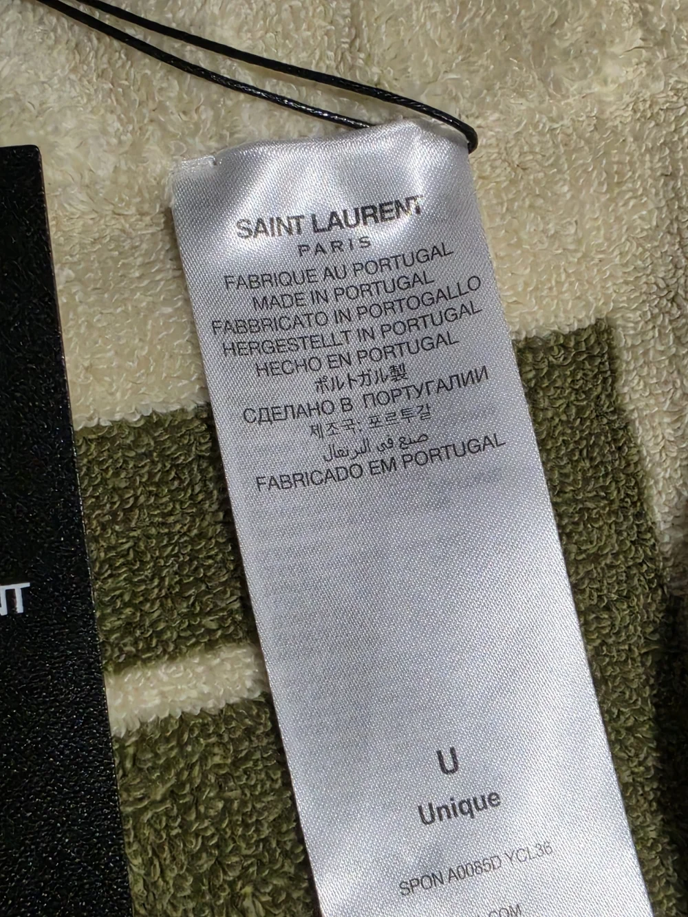 Saint Laurent Cream and Olive Green Logo Bath Towel